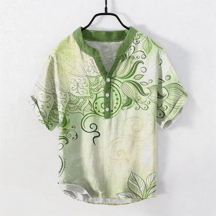 Buddha Stones Kurzarmhemd aus Baumwolle mit Mandala-Blumenmuster und halber Knopfleiste, Herren, Kurzarm, Herrenhemd mit halber Knopfleiste - Gelbgrün - US/UK/AU50, EU60 (5XL) - image 3