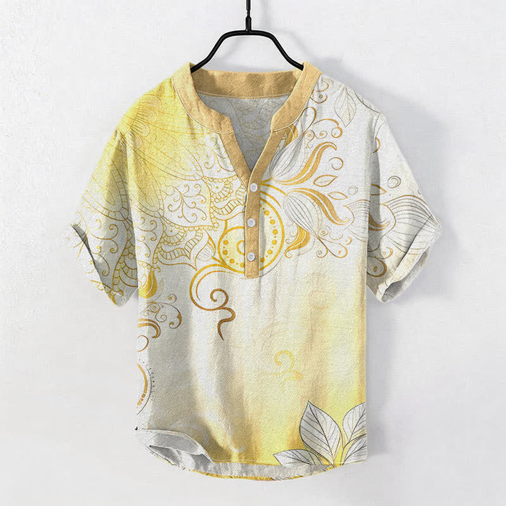 Buddha Stones Kurzarmhemd aus Baumwolle mit Mandala-Blumenmuster und halber Knopfleiste, Herren, Kurzarm, Herrenhemd mit halber Knopfleiste - Khaki - US/UK/AU50, EU60 (5XL) - image 5
