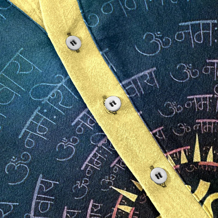 Buddha Stones Baumwollhemd mit Om-Mantra-Emblem, Kurzarm, halbe Knopfleiste, Herrenhemd - image 3