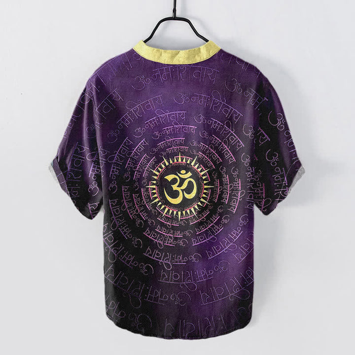 Buddha Stones Baumwollhemd mit Om-Mantra-Emblem, Kurzarm, halbe Knopfleiste, Herrenhemd - image 8