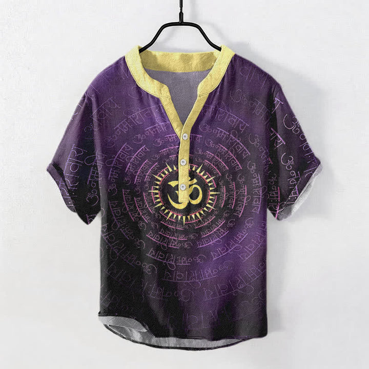 Buddha Stones Baumwollhemd mit Om-Mantra-Emblem, Kurzarm, halbe Knopfleiste, Herrenhemd - Dunkelviolett - US/UK/AU50, EU60 (5XL) - image 7
