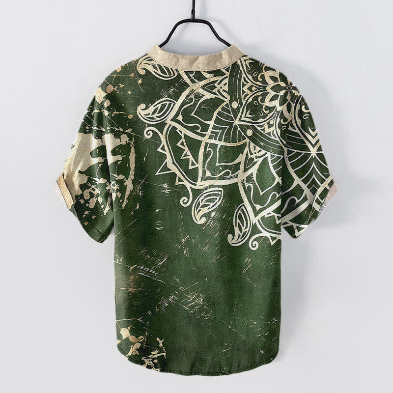 Buddha Stones Baumwollhemd mit Lotus-Mandala-Emblem, Kurzarm, halbe Knopfleiste, Herren - image 1
