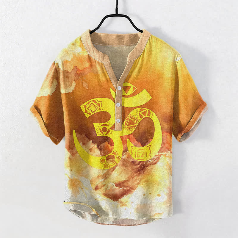 Buddha Stones Baumwollhemd mit Om-Chakra-Emblem, Kurzarm, halbe Knopfleiste, Herrenhemd - Orange - US/ UK/AU50, EU60 (5XL) - image 3