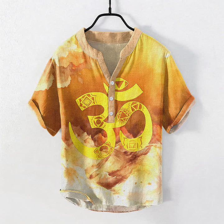 Buddha Stones Baumwollhemd mit Om-Chakra-Emblem, Kurzarm, halbe Knopfleiste, Herrenhemd - Orange - US/ UK/AU50, EU60 (5XL) - image 3