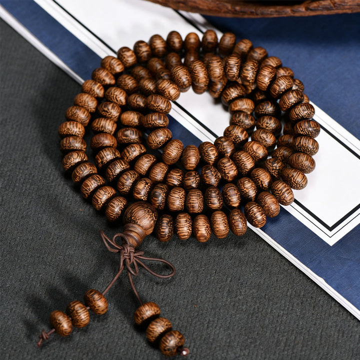 Buddha Stones Mala mit 108 strukturierten Holzperlen für ruhige Energie - image 2
