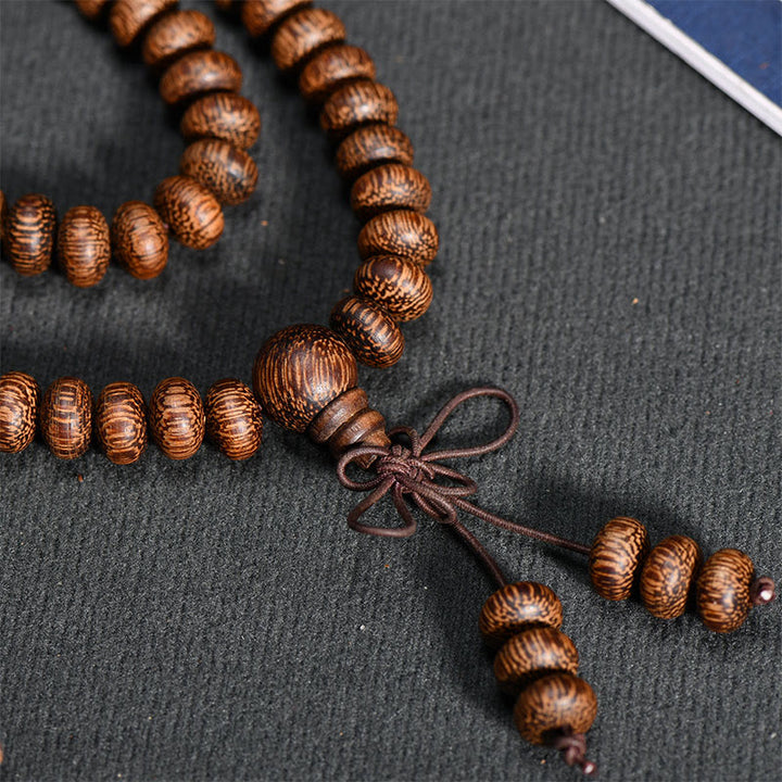 Buddha Stones Mala mit 108 strukturierten Holzperlen für ruhige Energie - image 7