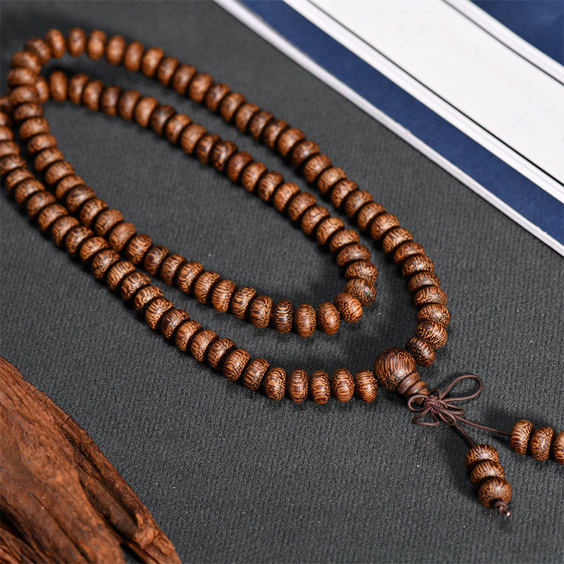 Buddha Stones Mala mit 108 strukturierten Holzperlen für ruhige Energie - image 3