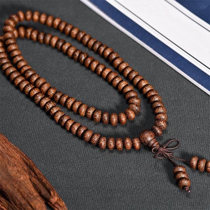 Buddha Stones Mala mit 108 strukturierten Holzperlen für ruhige Energie - image 3