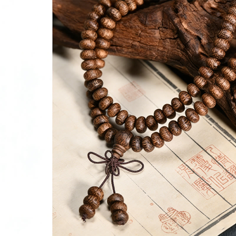 Buddha Stones Mala mit 108 strukturierten Holzperlen für ruhige Energie - image 9