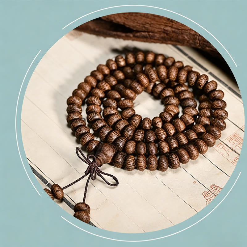 Buddha Stones Mala mit 108 strukturierten Holzperlen für ruhige Energie - image 8