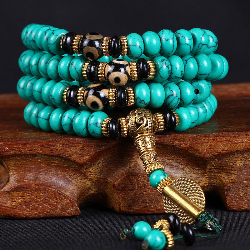 Buddha Stones Tibetische Weisheits- und Balance-Mala mit 108 türkisfarbenen Dzi-Perlen - 10 mm * 108 - image 0