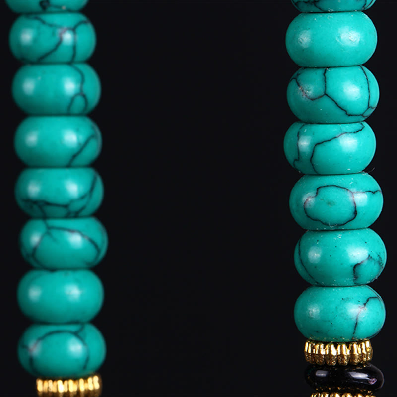Buddha Stones Tibetische Weisheits- und Balance-Mala mit 108 türkisfarbenen Dzi-Perlen - image 8