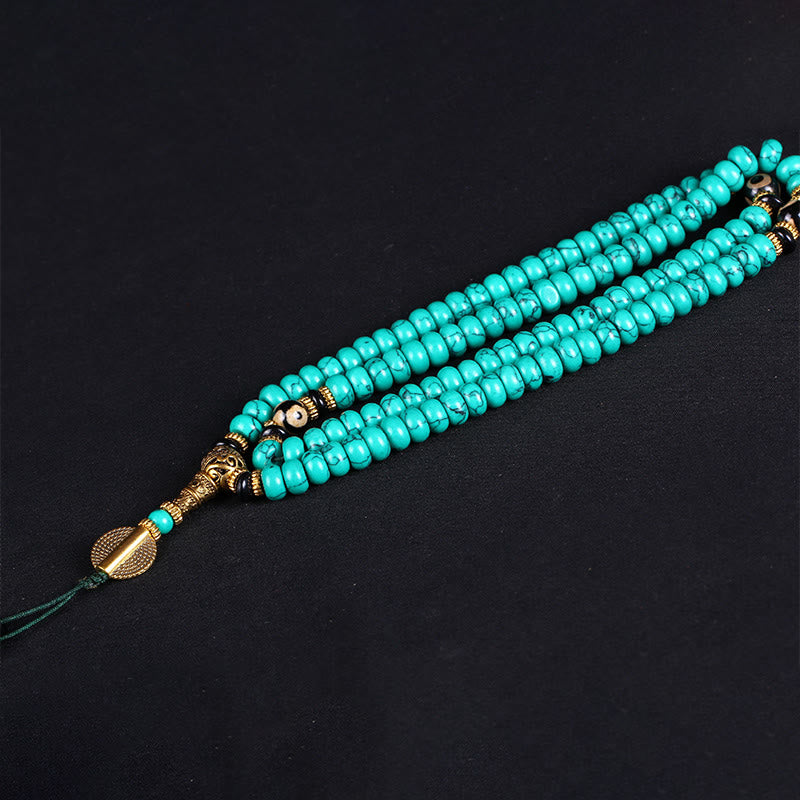 Buddha Stones Tibetische Weisheits- und Balance-Mala mit 108 türkisfarbenen Dzi-Perlen - image 4