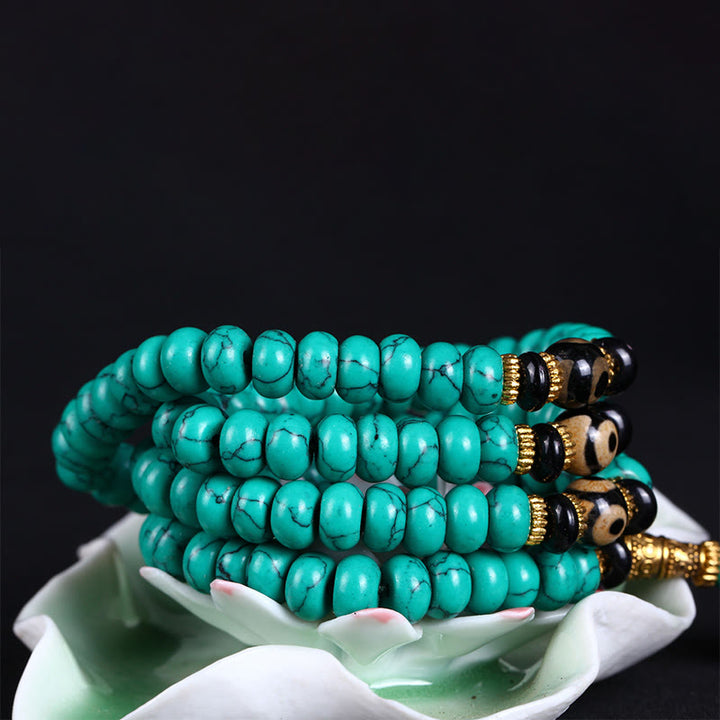 Buddha Stones Tibetische Weisheits- und Balance-Mala mit 108 türkisfarbenen Dzi-Perlen - image 2