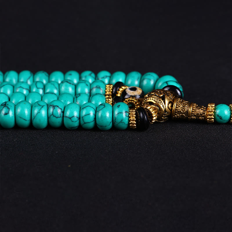 Buddha Stones Tibetische Weisheits- und Balance-Mala mit 108 türkisfarbenen Dzi-Perlen - image 6