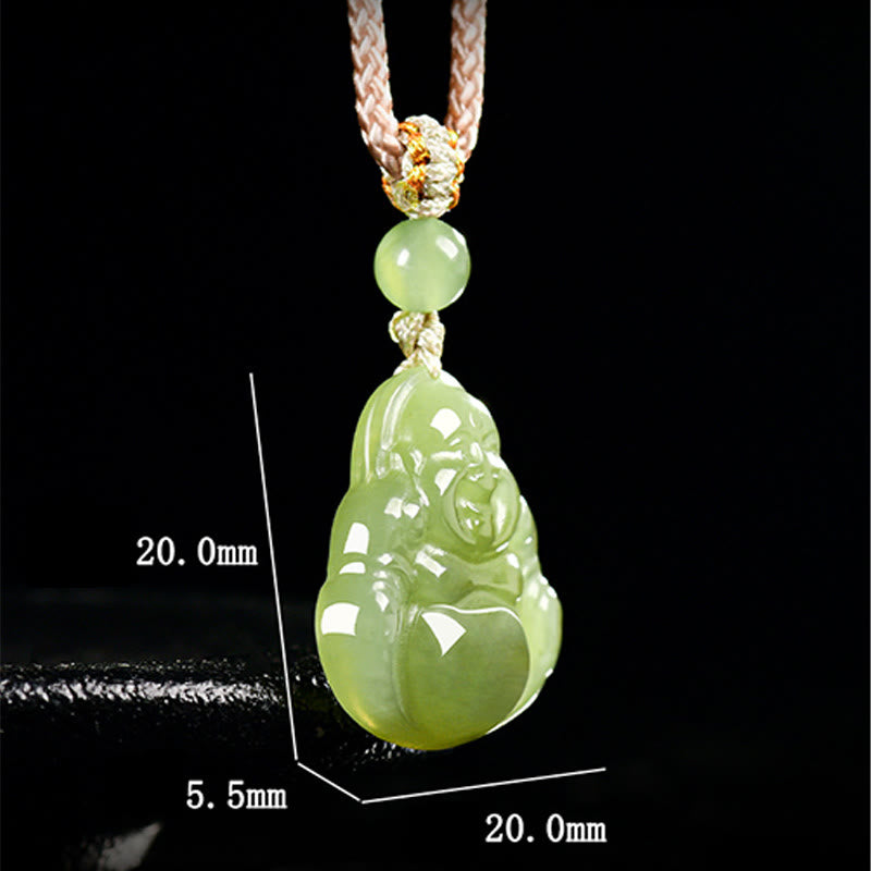 Buddha Stones Halskettenanhänger mit lachendem Buddha aus grünem Jade-Leder (Symbol für Wohlstand) - image 7