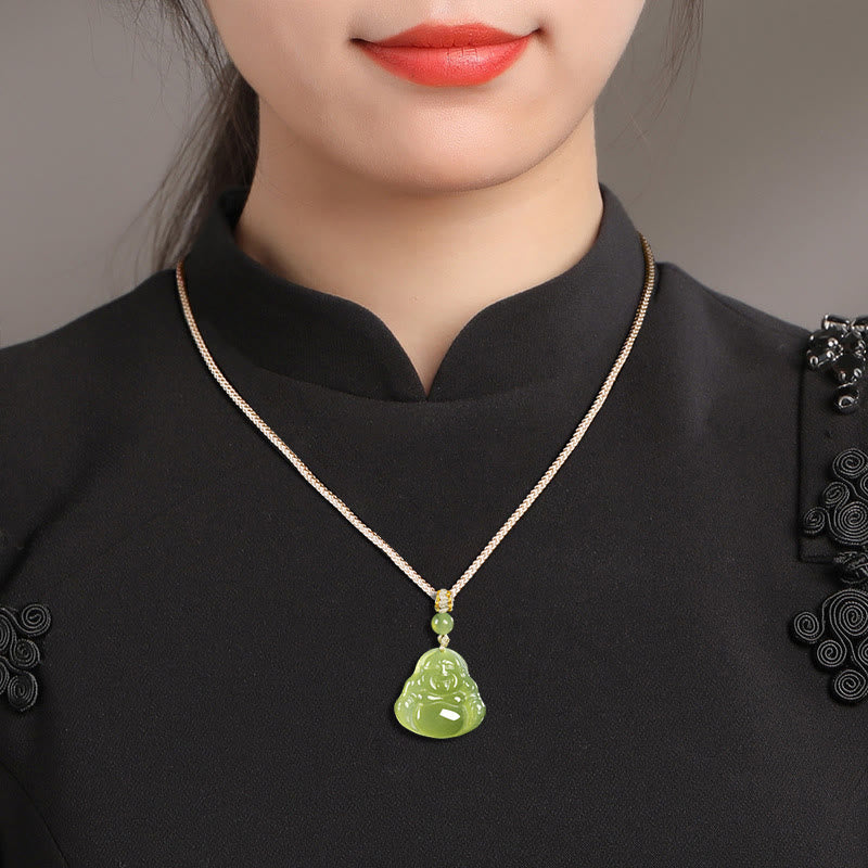 Buddha Stones Halskettenanhänger mit lachendem Buddha aus grünem Jade-Leder (Symbol für Wohlstand) - image 9