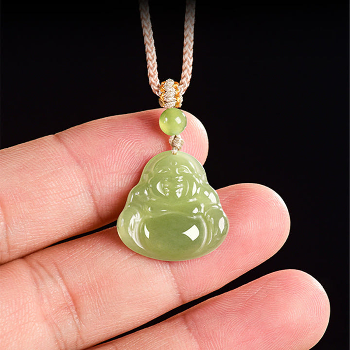 Buddha Stones Halskettenanhänger mit lachendem Buddha aus grünem Jade-Leder (Symbol für Wohlstand) - image 8