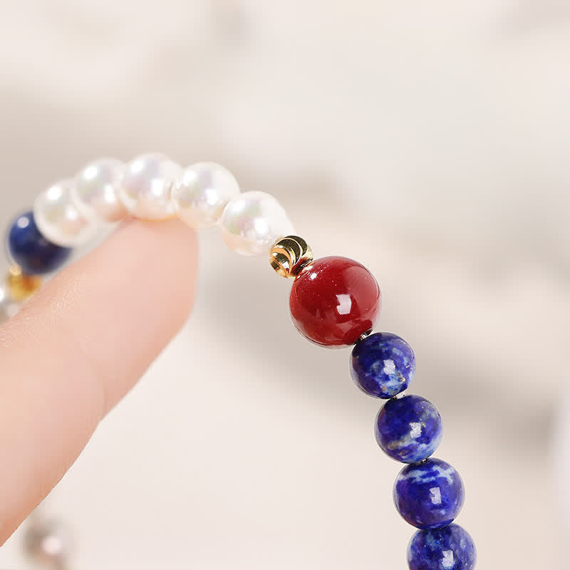 Buddha Stones Armband aus Lapislazuli, Lazurit, Perle und Zinnober - image 3