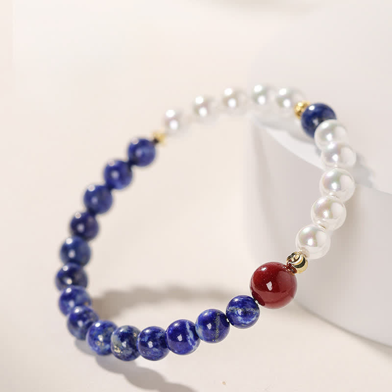 Buddha Stones Armband aus Lapislazuli, Lazurit, Perle und Zinnober - image 2