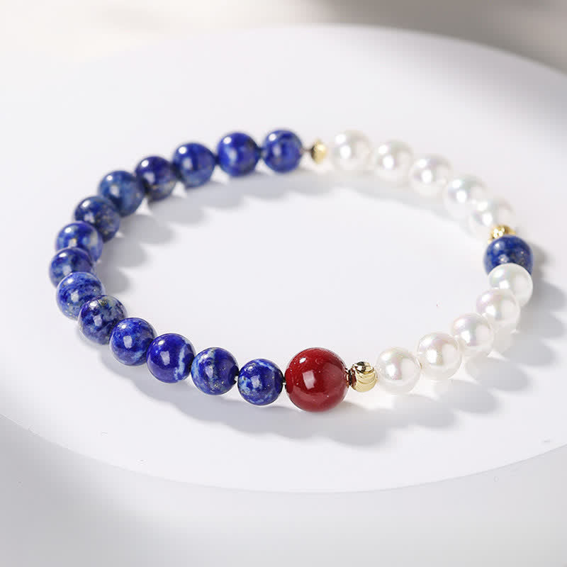 Buddha Stones Armband aus Lapislazuli, Lazurit, Perle und Zinnober - Einfach gewickeltes Lapislazuli-Armband (Handgelenkumfang 14-15 cm) - 6 mm - image 1