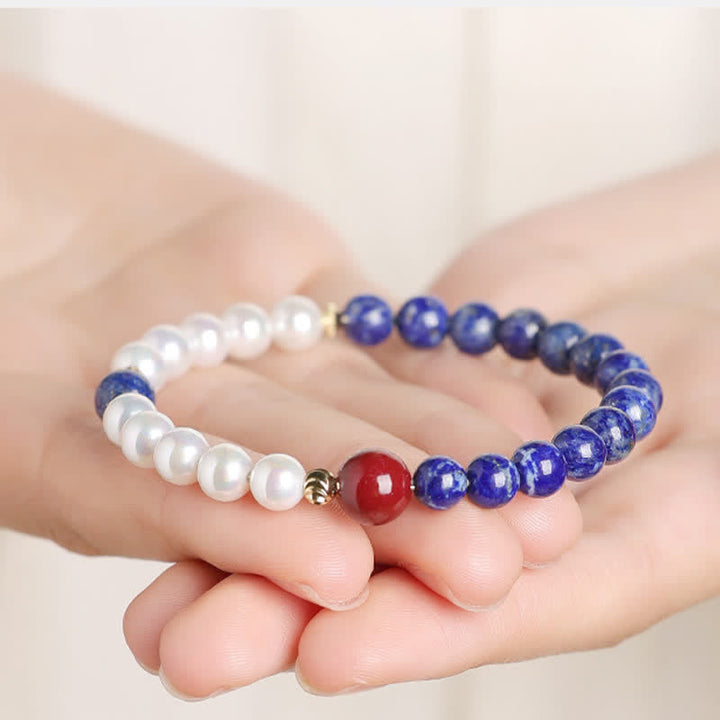Buddha Stones Armband aus Lapislazuli, Lazurit, Perle und Zinnober - image 4
