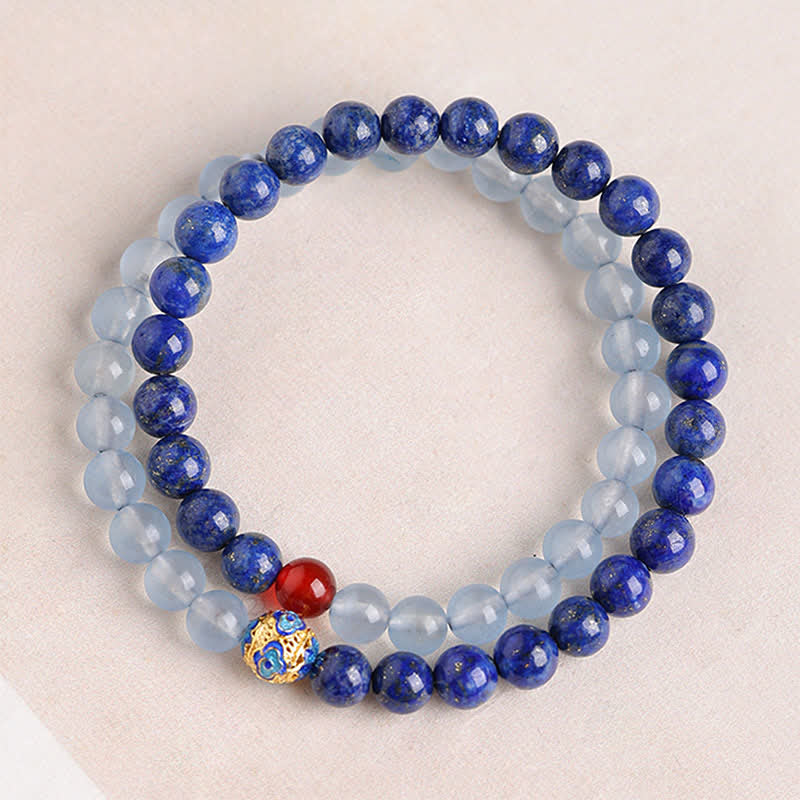 Buddha Stones Lapislazuli, Aquamarin und roter Achat, doppelt gewickeltes Balance-Armband - Lapislazuli (Handgelenkumfang 14-15 cm) - 6 mm - image 0