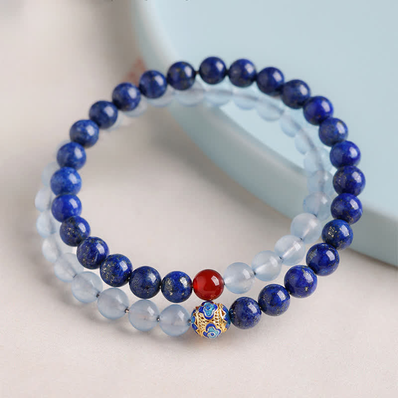 Buddha Stones Lapislazuli, Aquamarin und roter Achat, doppelt gewickeltes Balance-Armband - image 1