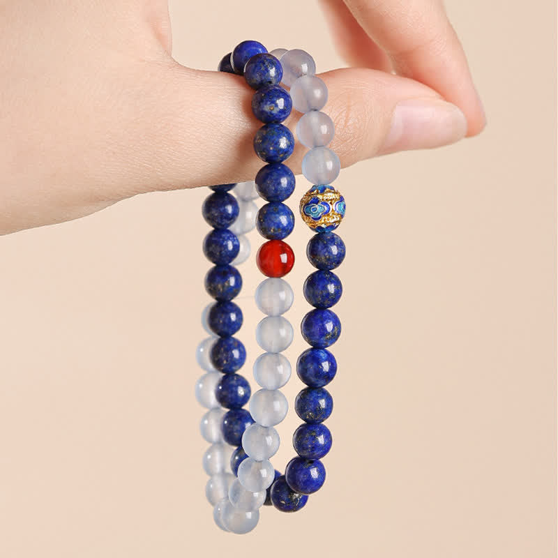 Buddha Stones Lapislazuli, Aquamarin und roter Achat, doppelt gewickeltes Balance-Armband - image 3