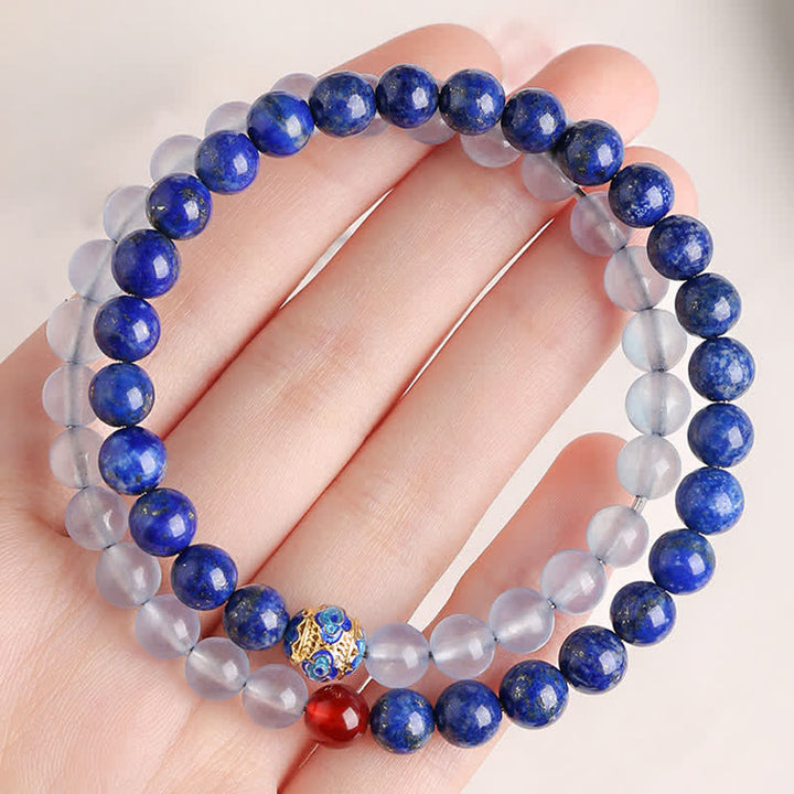 Buddha Stones Lapislazuli, Aquamarin und roter Achat, doppelt gewickeltes Balance-Armband - image 2