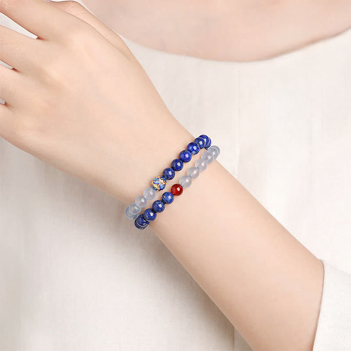 Buddha Stones Lapislazuli, Aquamarin und roter Achat, doppelt gewickeltes Balance-Armband - image 4