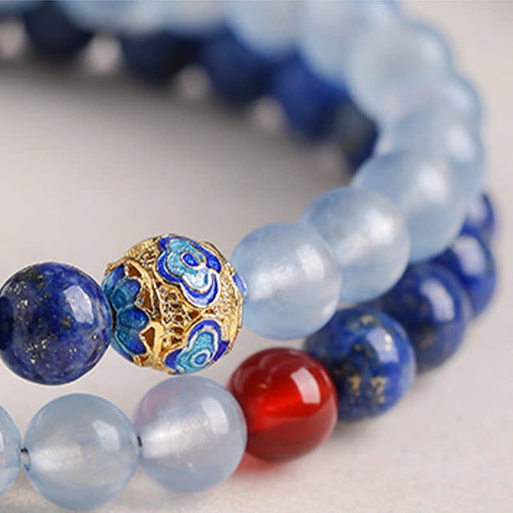 Buddha Stones Lapislazuli, Aquamarin und roter Achat, doppelt gewickeltes Balance-Armband - image 7