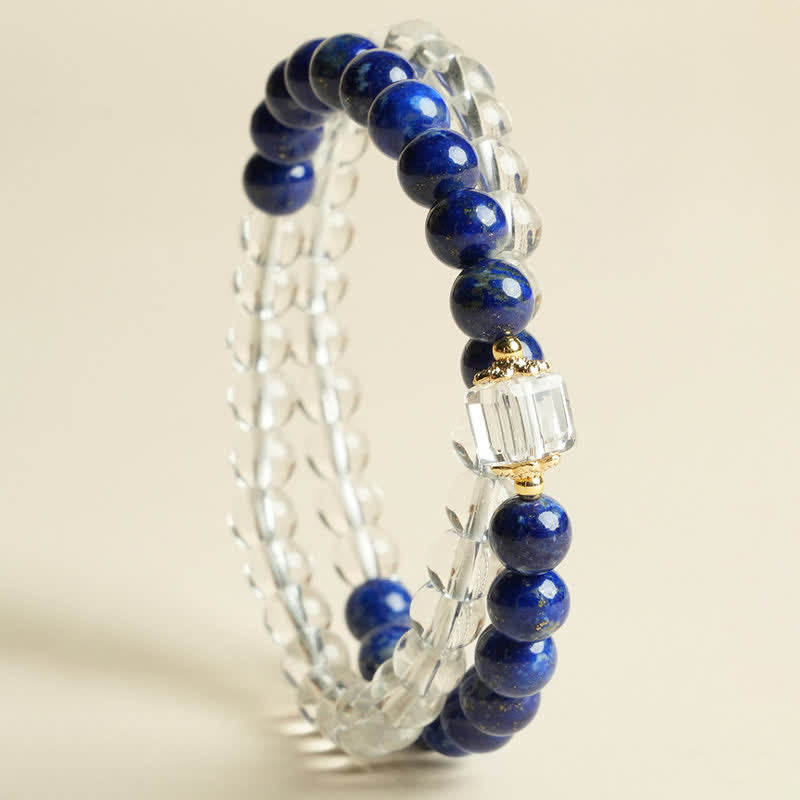 Buddha Stones Armband aus Lapislazuli und klarem Quarz mit Balance-Perlen - image 2