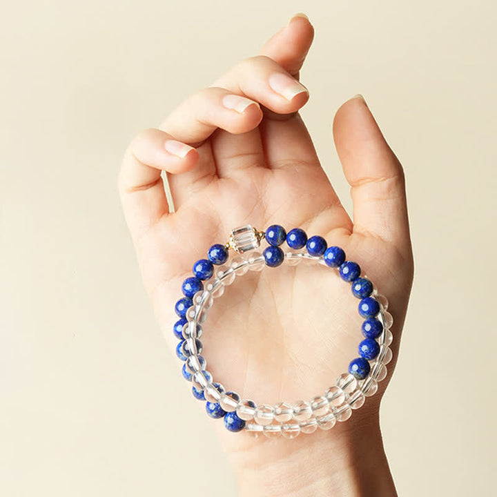 Buddha Stones Armband aus Lapislazuli und klarem Quarz mit Balance-Perlen - image 5