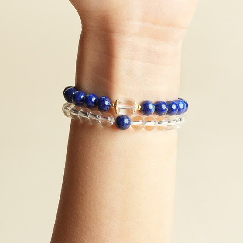 Buddha Stones Armband aus Lapislazuli und klarem Quarz mit Balance-Perlen - image 7