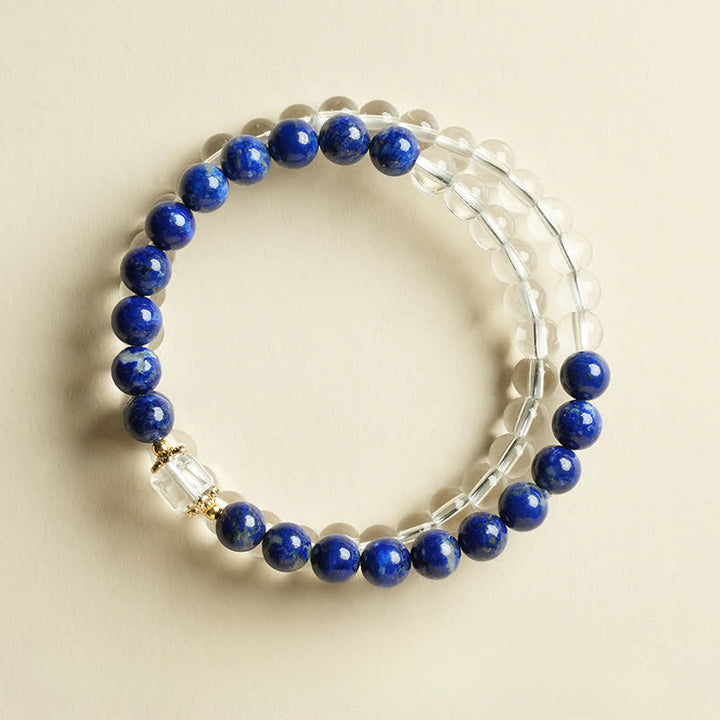 Buddha Stones Armband aus Lapislazuli und klarem Quarz mit Balance-Perlen - Einfach gewickeltes Lapislazuli-Armband (Handgelenkumfang 14-15 cm) - image 0