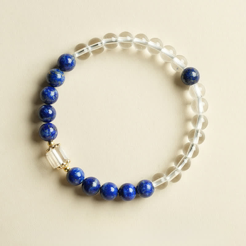Buddha Stones Armband aus Lapislazuli und klarem Quarz mit Balance-Perlen - Doppelt gewickeltes Lapislazuli-Armband (Handgelenkumfang 14-15 cm) - image 11