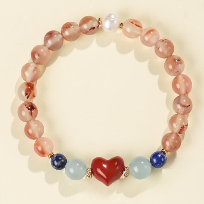 Buddha Stones Herzförmiges Armband aus südrotem Achat und Lapislazuli - Südlicher roter Achat (Handgelenkumfang 15-16 cm) - image 0