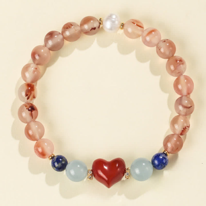 Buddha Stones Herzförmiges Armband aus südrotem Achat und Lapislazuli - Südlicher roter Achat (Handgelenkumfang 15-16 cm) - image 0