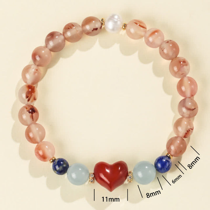 Buddha Stones Herzförmiges Armband aus südrotem Achat und Lapislazuli - image 1