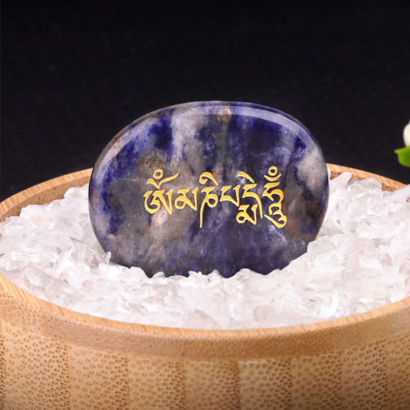 Buddha Stones Om Mani Padme Hum Amethyst Tigerauge Handschmeichler Kristalldekor 35*45mm - Natürlicher Sodalith (Farbe kann variieren) 35 x 45 mm - image 15