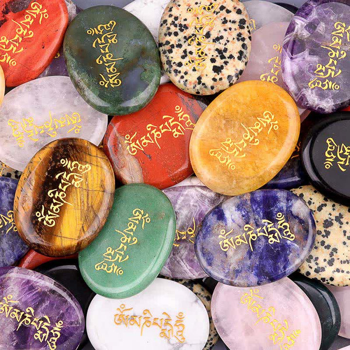Buddha Stones Om Mani Padme Hum Amethyst Tigerauge Handschmeichler Kristalldekor 35*45mm - image 37