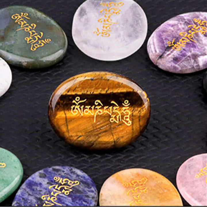 Buddha Stones Om Mani Padme Hum Amethyst Tigerauge Handschmeichler Kristalldekor 35*45mm - image 40