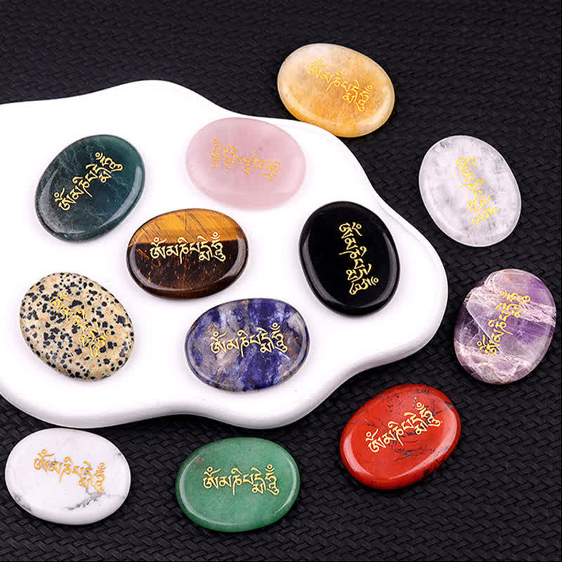 Buddha Stones Om Mani Padme Hum Amethyst Tigerauge Handschmeichler Kristalldekor 35*45mm - image 36