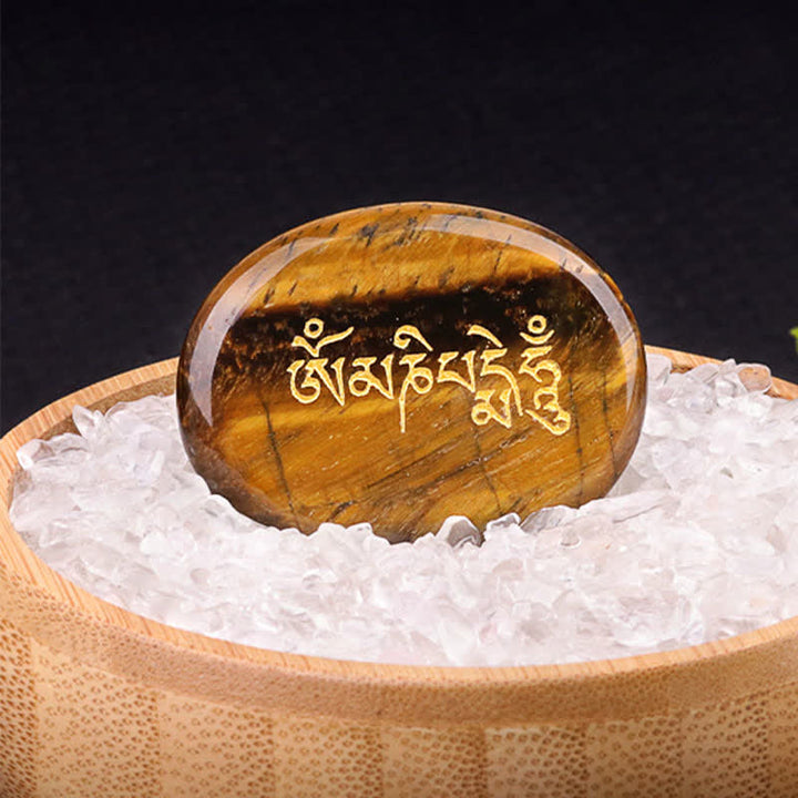 Buddha Stones Om Mani Padme Hum Amethyst Tigerauge Handschmeichler Kristalldekor 35*45mm - Natürliches Tigerauge (Farbe kann variieren) 35 x 45 mm - image 3
