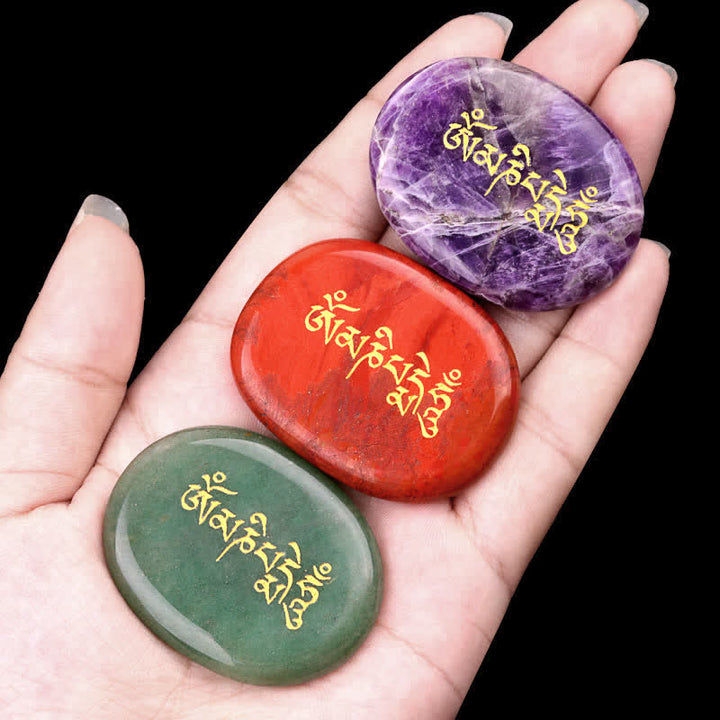 Buddha Stones Om Mani Padme Hum Amethyst Tigerauge Handschmeichler Kristalldekor 35*45mm - image 39