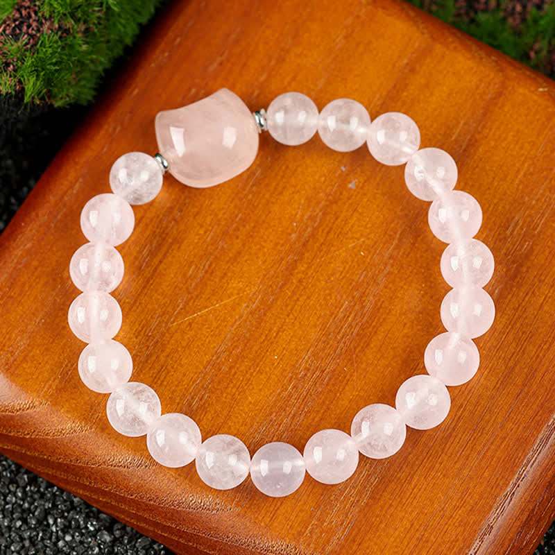 Buddha Stones Armband mit niedlichem Katzenmotiv aus blauem Spitzenachat und klarem Quarz - Rosa Kristall (Handgelenkumfang 15–16 cm) - image 6