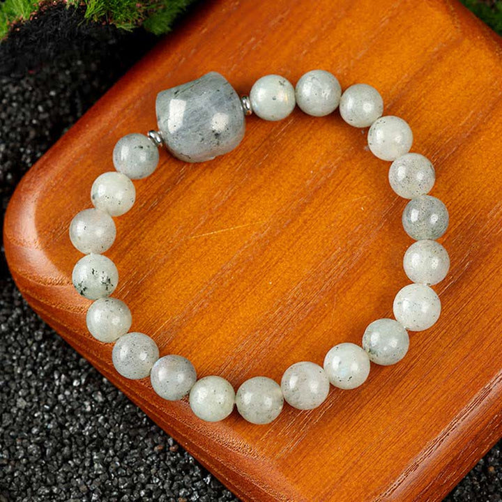 Buddha Stones Armband mit niedlichem Katzenmotiv aus blauem Spitzenachat und klarem Quarz - Labradorit (Handgelenkumfang 15–16 cm) - image 12