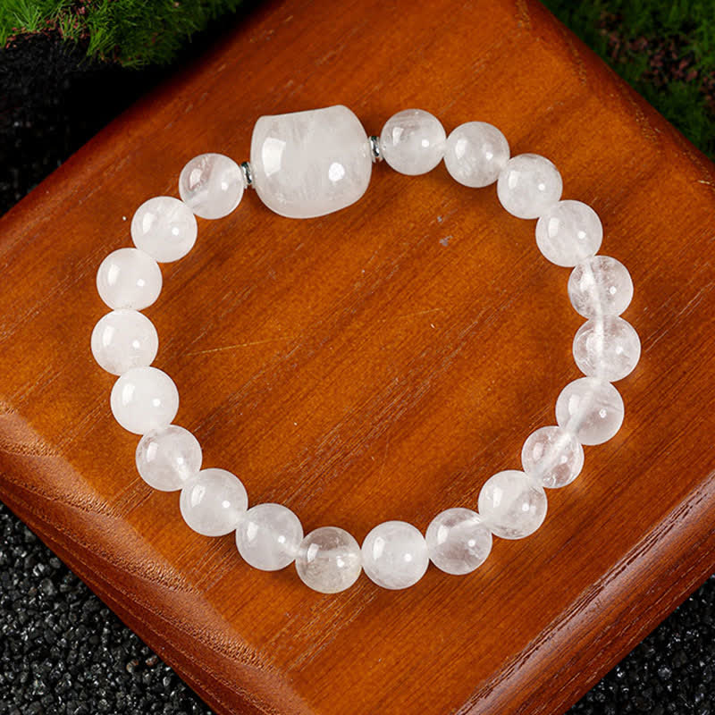 Buddha Stones Armband mit niedlichem Katzenmotiv aus blauem Spitzenachat und klarem Quarz - Klarer Quarz (Handgelenkumfang 15–16 cm) - image 2