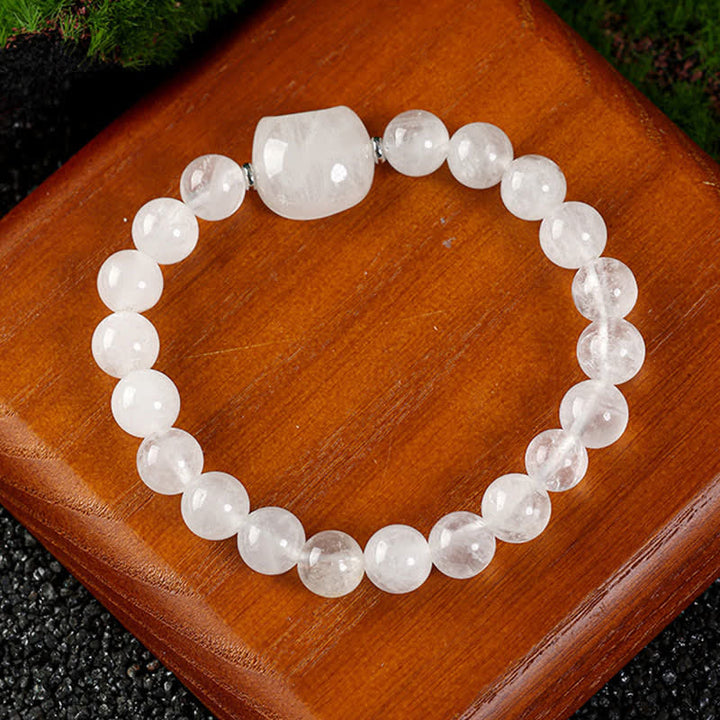 Buddha Stones Armband mit niedlichem Katzenmotiv aus blauem Spitzenachat und klarem Quarz - Klarer Quarz (Handgelenkumfang 15–16 cm) - image 2